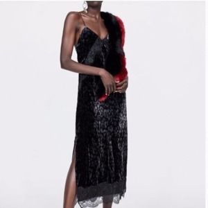 Zara Leopard Print Velvet Midi Dress